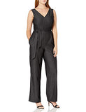 Calvin Klein Women's Sleeveless V Neck Jumpsuit with Self Sash Waist, Blue, 14