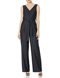 Calvin Klein Women's Sleeveless V Neck Jumpsuit with Self Sash Waist, Solid Blue, 12