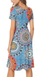 DB MOON Women Summer Casual Short Sleeve Dresses Empire Waist Dress with Pockets (Flower Mix Blue, XS)
