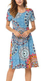 DB MOON Women Summer Casual Short Sleeve Dresses Empire Waist Dress with Pockets (Flower Mix Blue, XS)