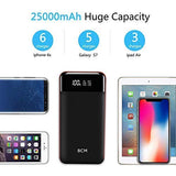 Power Bank 25000mAh Huge Capacity BCM Portable Charger Battery Pack Backup Battery Power Pack Dual Inputs 3 Output Ports with Intelligent LCD Compatible Smartphone, Tablet and More
