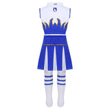 FEESHOW Kids Girls' Cheer Leader Costume Uniform Cheerleading Outfit Role Play Costume Dress-up Set White&Blue 10-12