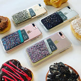 Case-Mate - Stick On Credit Card Wallet - POCKETS - Ultra-slim Card Holder - Universal fit - Apple – iPhone – Samsung – Galaxy - and more –  Black Iridescent Glitter