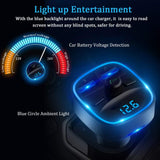 Bluetooth FM Transmitter, Vproof in-Car Wireless Radio Transmitter Adapter Music Player Car Kit W Blue Circle Ambient Light, 2 USB Ports, Hands Free Calling, TF Card & USB Flash Drive Support (Gray)