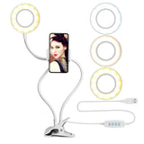 Cell Phone Holder with Selfie Ring Light Compatible with iPhone & Phone Android, UBeesize LED Camera Light with Lazy Bracket for Live Stream, Desk Lamp for Bedroom, Office, Kitchen, Bathroom (White)