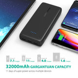 Portable Charger 32000 RAVPower 32000mAh Battery Pack 6A Output, USB Power Banks for iPhone Xs, iPhone X, Galaxy and More (3-Port, 2.4A Input, Triple iSmart 2.0 USB)