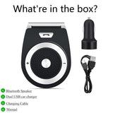 Car Speakerphone AUTO Power ON Wireless in Car Speaker Handsfree Sun Visor Car Kit Portable Enhance Bass Build in Mic Car Charger for All Smartphone Support Music Streaming, Calls