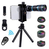 Cell Phone Camera Lens Kit for iPhone and Android, Cellphone Lenses Kit with Tripod and Shutter Remote, 5 in 1 Zoom Universal Telescope Lens+ Wide Angle Lens+ Micro Lens+ Fisheye Lens+ CPL Lens