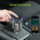 Bluetooth FM Transmitter for Car, PERBEAT Wireless Radio Adaptor Car Kit (One Knob Rotating Design) with Hands-Free Calling, 5V/2.4A&1A Dual USB Charging Ports