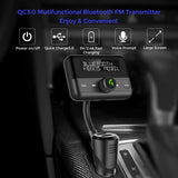 Bluetooth FM Transmitter for Car, Wireless Radio Adapter Hands-Free Calling 4.2 Bluetooth Crystal Clear Sound QC3.0/2.4A Dual USB Ports Large Display AUX TF Card Music Player Car Transmitter