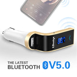 FM Transmitter, LDesign Bluetooth Wireless in-Car FM Radio Adapter Car Kit with Hand Free Call | Stereo 4 Modes Music Play | TF Card &U-Disk Reading Applicable for All Smart Phones -Gold