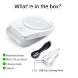 Bluetooth Car Speaker, Aigital Wireless in-Car Speakerphone on Sun Visor, Clear Sound for Handsfree Calling Music, AUTO Power ON Function and Supports Siri - White