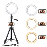DCLYSI 6.3” LED Selfie Ring Light with Tripod Stand for YouTube Video Shooting and Makeup,Mini LED Camera Light with Cell Phone Holder Desktop Lamp with 3 Light Modes & 11 Brightness Level