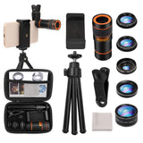 Cell Phone Camera Lens Kit, OUNUO 6 in 1 Kit 12X Zoom Telephoto Lens + 235° Fisheye Lens + 0.62X Wide Angle Lens + 20X Macro Lens + Professional CPL Lens + Starburst Lens + Phone Holder & Tripod