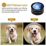 Cell Phone Camera Lens Kit, OUNUO 6 in 1 Kit 12X Zoom Telephoto Lens + 235° Fisheye Lens + 0.62X Wide Angle Lens + 20X Macro Lens + Professional CPL Lens + Starburst Lens + Phone Holder & Tripod