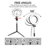 Fonrest LED Ring Light with Stretchable Tripod Stand Selfie Stick, 6-inch Dimmable Floor/Table Annular Lamp for Selfie, Makeup, Live Stream, YouTube, Vlog, Camera/Phone Video Shooting USB Plug