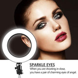 Fonrest LED Ring Light with Stretchable Tripod Stand Selfie Stick, 6-inch Dimmable Floor/Table Annular Lamp for Selfie, Makeup, Live Stream, YouTube, Vlog, Camera/Phone Video Shooting USB Plug