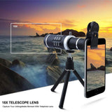 Camera Lens Kit,WMTGUBU 4 in 1 HD Universal Clip-On Phone 18X Optical Zoom Telephoto Lens+15X Macro Lens+0.6X Wide Angle Lens Tripod (Black)