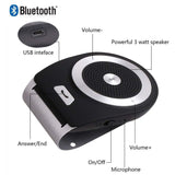 Car Speakerphone AUTO Power ON Wireless in Car Speaker Handsfree Sun Visor Car Kit Portable Enhance Bass Build in Mic Car Charger for All Smartphone Support Music Streaming, Calls