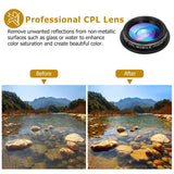 Cell Phone Camera Lens Kit, OUNUO 6 in 1 Kit 12X Zoom Telephoto Lens + 235° Fisheye Lens + 0.62X Wide Angle Lens + 20X Macro Lens + Professional CPL Lens + Starburst Lens + Phone Holder & Tripod
