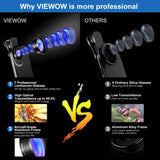 Cell Phone Camera Lens Kit – VIEWOW 4K HD 7 Optical Glasses 15X Macro 0.45X Wide Angle Phone Lens Kit with LED Light and Travel Case, Compatible with iPhone X/XS/8/7 Plus Samsung Pixel