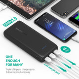 Portable Charger 32000 RAVPower 32000mAh Battery Pack 6A Output, USB Power Banks for iPhone Xs, iPhone X, Galaxy and More (3-Port, 2.4A Input, Triple iSmart 2.0 USB)