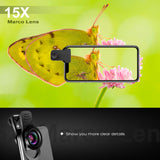 Cell Phone Camera Lens Kit – VIEWOW 4K HD 7 Optical Glasses 15X Macro 0.45X Wide Angle Phone Lens Kit with LED Light and Travel Case, Compatible with iPhone X/XS/8/7 Plus Samsung Pixel