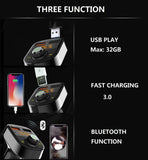 Bluetooth FM Transmitter for Car,Hands-Free Call Adapter,QC3.0 USB Fast Charger & USB Flash Reader Compatible for iPhone,Samsung,Most Smartphone