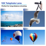 Camera Lens Kit,WMTGUBU 4 in 1 HD Universal Clip-On Phone 18X Optical Zoom Telephoto Lens+15X Macro Lens+0.6X Wide Angle Lens Tripod (Black)