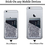 Cell Phone Wallet,Credit Card Holder for Back of Phone Pocket 3M Adhesive Sticker Card Pouch Sleeve for iPhone/Samsung Galaxy/Sony/Android and Most Smartphones,Black/Silver Glitter