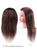 Cosmetology Mannequin Head with 100% Real Human Hair and Adjustable Stand 22-24" for Braiding Hair Styling Training Hairart Barber Hairdressing Fashion Salon Display (Brown)