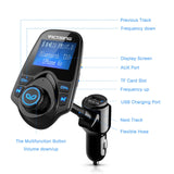 VicTsing Bluetooth FM Transmitter, Wireless in-Car Radio Transmitter Adapter/w USB Port, Support AUX Input 1.44 Inch Display TF Card Slot - Black