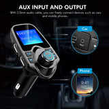Bluetooth FM Transmitter for Car, TopElek Wireless Radio Transmitter Adapter with Power Off Function, Hands-Free Car Kit Charger, 1.44'' LCD Diaplay, Music Player, 2 USB Ports, AUX In/Out, TF Card
