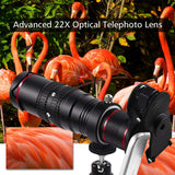 Cell Phone Camera Lens,Phone Photography Kit-Flexible Phone Tripod +Remote Shutter +4 in 1 Lens Kit-High Power 22X Monocular Telephoto Lens, Fisheye, Macro & Wide Angle Lens for Smartphone