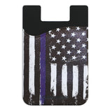 Cellessentials Card Holder for Back of Phone -Thin Blue Line & American Flag Silicone Stick on Cell Phone Wallet with Pocket for Credit Card, ID, Business Card - iPhone,(Thin Blue Line, American Flag)