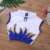 FEESHOW Kids Girls' Cheer Leader Costume Uniform Cheerleading Outfit Role Play Costume Dress-up Set White&Blue 10-12