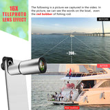 Cell Phone Lens, 16X Zoom Telephoto Lens, Aluminium Alloy HD Phone Camera Lens for iPhone, Samsung, Android Smartphone, Monocular Telescope (Silver)
