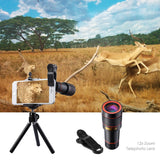 Criacr Phone Camera Lens, 12X Zoom Lens + Fisheye Lens + Macro Lens & Wide Angle (Attached Together) + Phone Holder + Tripod, 3 in 1 Smartphone Cell Phone Telephoto Lens for iPhone, Samsung