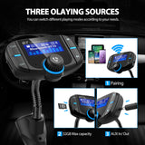 Bluetooth Fm Transmitter for car, Bluetooth Car Transmitter 1.7 Inch Display, QC3.0/2.4A Dual USB Ports, AUX Input/Output, Mp3 Player.