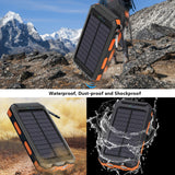 Solar Charger,Yelomin 20000mAh Portable Outdoor Waterproof Mobile Power Bank,Camping External Backup Battery Pack Dual USB 5V 1A/2A Output 2 Led Light Flashlight with Compass for Tablet iPhone Android