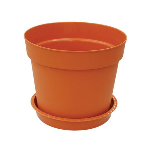 Pote plástico con plato para planta de 25 cm