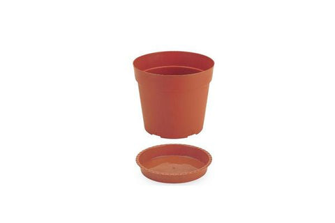 Pote plástico con plato para planta de 32.5 cm