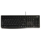 Logitech K120 Teclado con Cable para Windows, Tamaño Normal, Resistante a Líquido, Barra Espaciadora Curvada, PC/Portátil, Disposición QWERTY Español, Negro