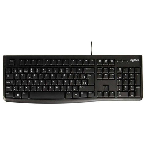 Logitech K120 Teclado con Cable para Windows, Tamaño Normal, Resistante a Líquido, Barra Espaciadora Curvada, PC/Portátil, Disposición QWERTY Español, Negro
