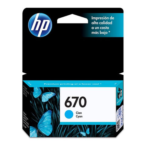 Marca: HP, CONSUMIBLES PARA IMPRESIÓN, Cartucho de tinta HP 670 Cian Original (CZ114AL)