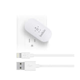Cargador AC Adaptador Giratorio Belkin con cable USB a Lightning - blanco