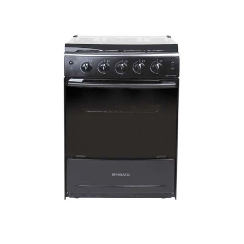 Estufa Tamaño De 24" Con 4 Quemadores, Vidrio Panorámico Y Encendido Eléctrico Nisato 24Pulg - Negro