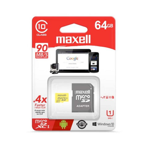 Marca: MAXELL, MEMORIAS MICRO SD, MEMORIA MICRO SD MAXELL CL10 CON ADAPTADOR 64GB
