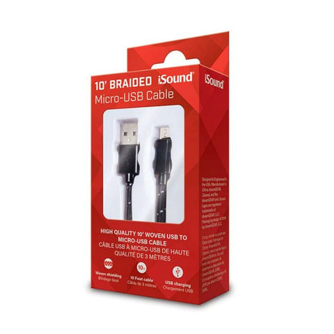 Marca: DREAMGEAR, CABLES CARGADORES Y BATERÍAS, Cable MicroUSB iSound Braided de 10 pies - Negro