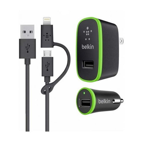 BELKIN - CHARGER KIT CABLE MICRO USB 3 0 AND LIGHTNING CONNECTOR WITH HOME AND CAR CHARGER